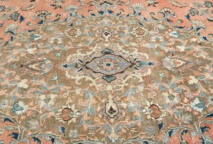 Antique Muted Rust Salmon Floral 9'5X12'3 Distressed Vintage Oriental Rug