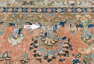 Antique Muted Rust Salmon Floral 9'5X12'3 Distressed Vintage Oriental Rug