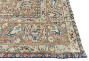 Antique Muted Rust Salmon Floral 9'5X12'3 Distressed Vintage Oriental Rug