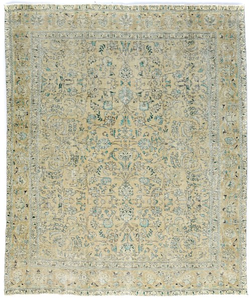 Antique Muted Floral 9'6X11'7 Distressed Vintage Oriental Rug