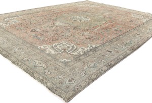 Antique Muted Floral 9'9X12'5 Distressed Vintage Oriental Rug