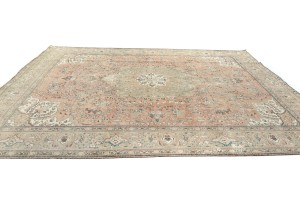 Antique Muted Floral 9'9X12'5 Distressed Vintage Oriental Rug