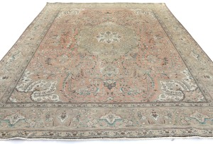 Antique Muted Floral 9'9X12'5 Distressed Vintage Oriental Rug