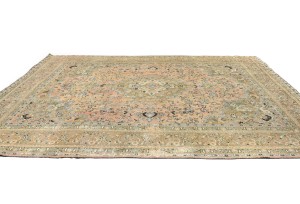 Semi Antique Muted Beige Floral 10X12 Distressed Vintage Oriental Rug