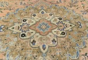 Semi Antique Muted Beige Floral 10X12 Distressed Vintage Oriental Rug