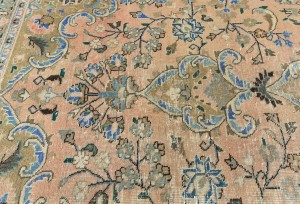 Semi Antique Muted Beige Floral 10X12 Distressed Vintage Oriental Rug