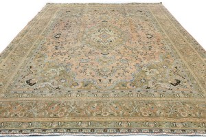 Semi Antique Muted Beige Floral 10X12 Distressed Vintage Oriental Rug