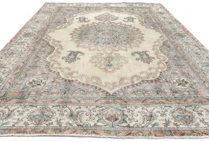 Semi Antique Muted Floral 9'5X12'7 Distressed Vintage Oriental Rug