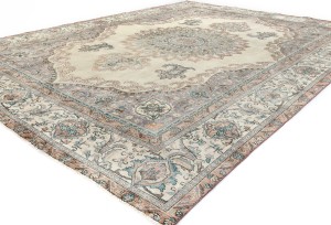 Semi Antique Muted Floral 9'5X12'7 Distressed Vintage Oriental Rug