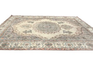 Semi Antique Muted Floral 9'5X12'7 Distressed Vintage Oriental Rug
