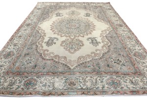 Semi Antique Muted Floral 9'5X12'7 Distressed Vintage Oriental Rug