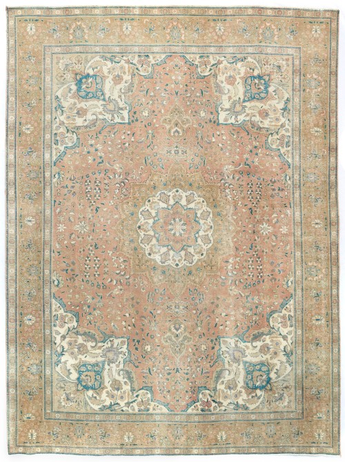 Antique Muted Floral 10X13 Distressed Vintage Oriental Rug