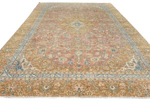 Semi Antique Muted Floral 8'5X12'6 Distressed Vintage Oriental Rug