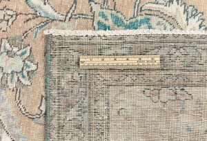 Antique Muted Peach Floral 9'7X12'9 Distressed Vintage Oriental Rug