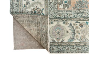 Antique Muted Peach Floral 9'7X12'9 Distressed Vintage Oriental Rug