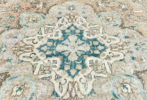 Antique Muted Peach Floral 9'7X12'9 Distressed Vintage Oriental Rug