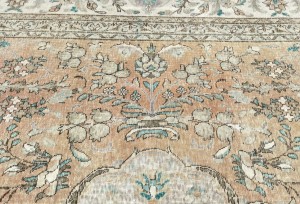 Antique Muted Peach Floral 9'7X12'9 Distressed Vintage Oriental Rug