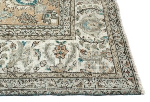 Antique Muted Peach Floral 9'7X12'9 Distressed Vintage Oriental Rug