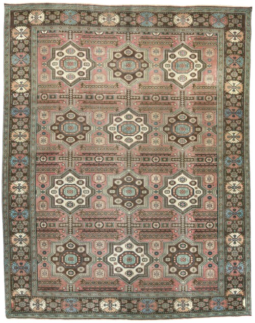 Antique Muted Geometric 10X13 Distressed Vintage Oriental Rug