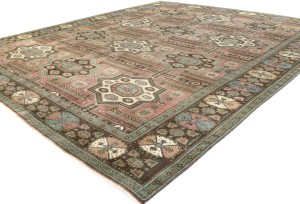Antique Muted Geometric 10X13 Distressed Vintage Oriental Rug