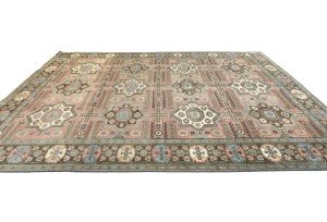 Antique Muted Geometric 10X13 Distressed Vintage Oriental Rug