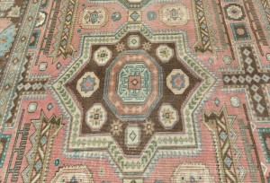 Antique Muted Geometric 10X13 Distressed Vintage Oriental Rug