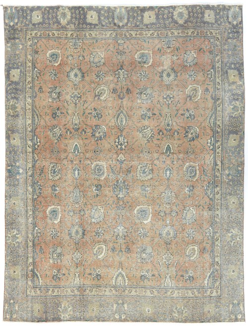 Antique Muted Floral 9X12 Distressed Vintage Oriental Rug