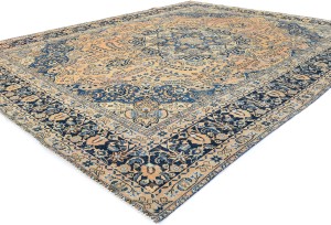 Semi Antique Muted Floral 9X12 Distressed Vintage Oriental Rug