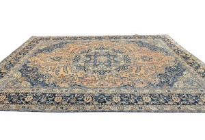 Semi Antique Muted Floral 9X12 Distressed Vintage Oriental Rug