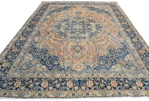 Semi Antique Muted Floral 9X12 Distressed Vintage Oriental Rug
