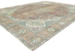 Antique Muted Floral 10X13 Distressed Vintage Oriental Rug