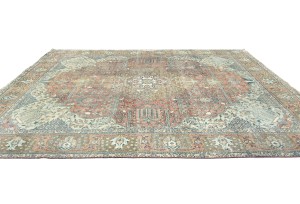 Antique Muted Floral 10X13 Distressed Vintage Oriental Rug