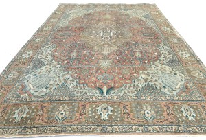 Antique Muted Floral 10X13 Distressed Vintage Oriental Rug