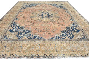 Semi Antique Muted Coral Red Floral 9X12 Distressed Vintage Oriental Rug
