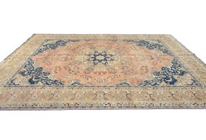 Semi Antique Muted Coral Red Floral 9X12 Distressed Vintage Oriental Rug