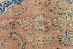 Semi Antique Muted Coral Red Floral 9X12 Distressed Vintage Oriental Rug