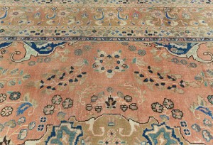Semi Antique Muted Coral Red Floral 9X12 Distressed Vintage Oriental Rug