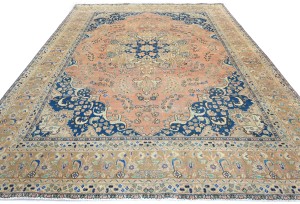 Semi Antique Muted Coral Red Floral 9X12 Distressed Vintage Oriental Rug