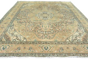 Semi Antique Muted Floral 10X12 Distressed Vintage Oriental Rug