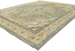 Semi Antique Muted Floral 10X12 Distressed Vintage Oriental Rug