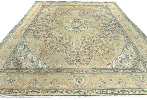 Semi Antique Muted Floral 10X12 Distressed Vintage Oriental Rug