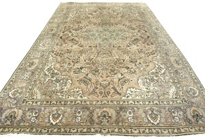 Semi Antique Muted Floral 7'5X11 Distressed Vintage Oriental Rug