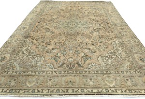 Semi Antique Muted Floral 7'5X11 Distressed Vintage Oriental Rug