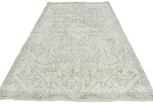 Antique Muted Beige Floral 4'7X7'8 Distressed Vintage Oriental Rug