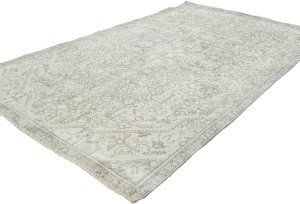 Antique Muted Beige Floral 4'7X7'8 Distressed Vintage Oriental Rug