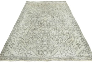 Antique Muted Beige Floral 4'7X7'8 Distressed Vintage Oriental Rug
