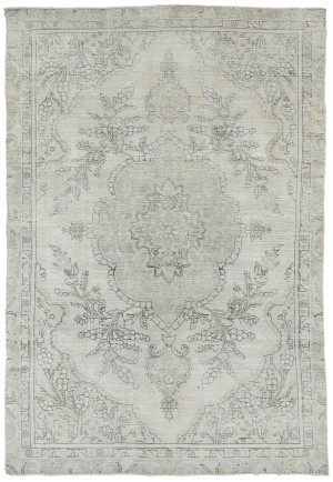 Antique Muted Beige Floral 5'3X8'8 Distressed Vintage Oriental Rug