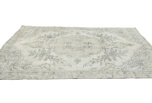 Antique Muted Beige Floral 5'3X8'8 Distressed Vintage Oriental Rug