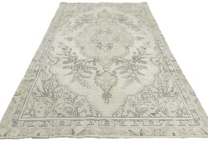 Antique Muted Beige Floral 5'3X8'8 Distressed Vintage Oriental Rug