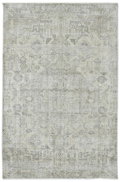 Antique Muted Beige Floral 4'6X7'5 Distressed Vintage Oriental Rug